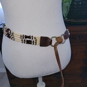 Women’s Native American style belt leather faux bone and beads